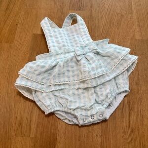 Joie 3-6 MONTHS Blue White Gingham One Piece Ruffle Romper Dress